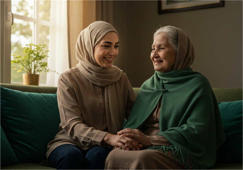 Family members caring for an elder at home