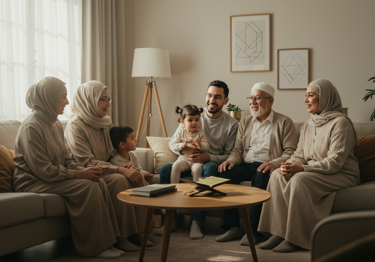 Family gathered together in a welcoming room